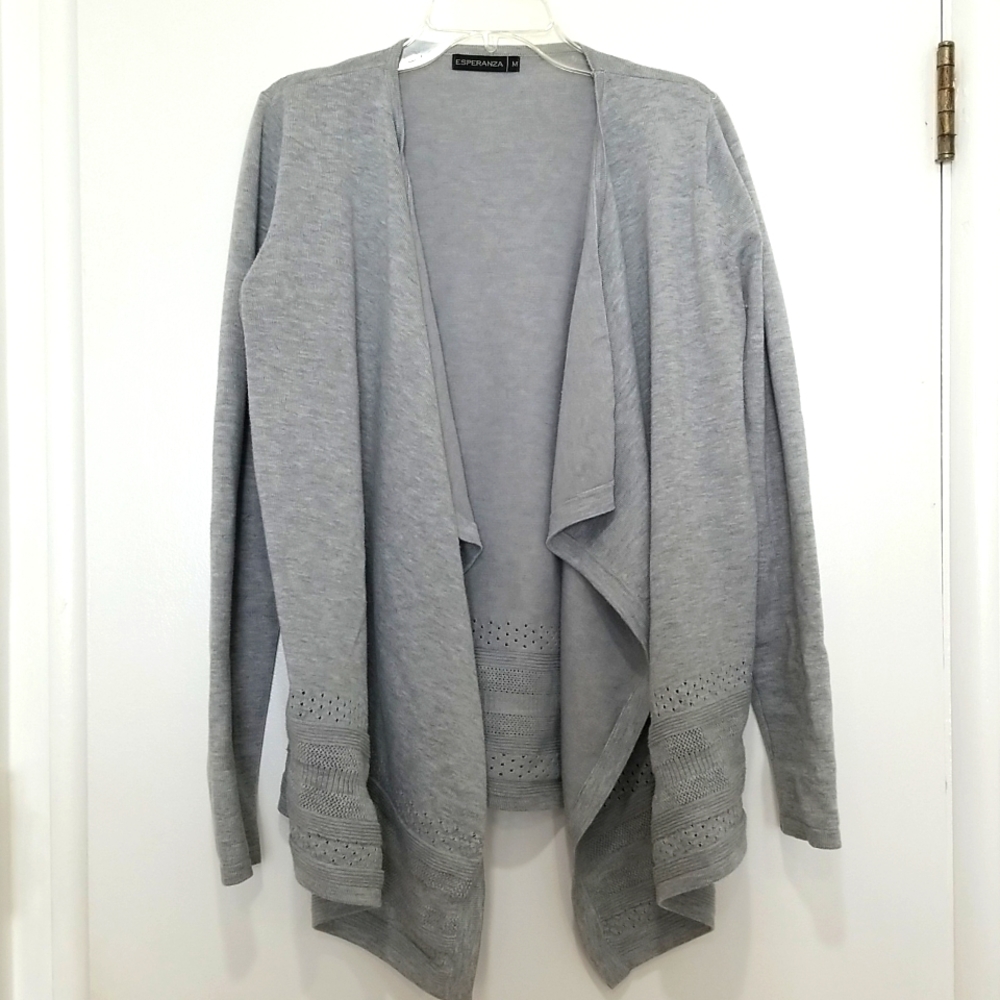 Esperanza Gray Waterfall Cardigan Sweater Women's Size M